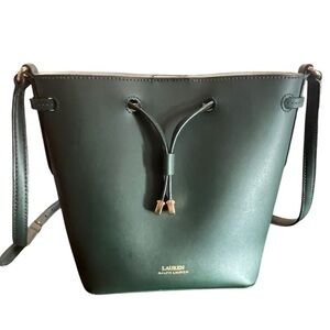 Ralph Lauren Dryden Mini Debby‎ II Leather Drawstring Bag Dark Green Bucket